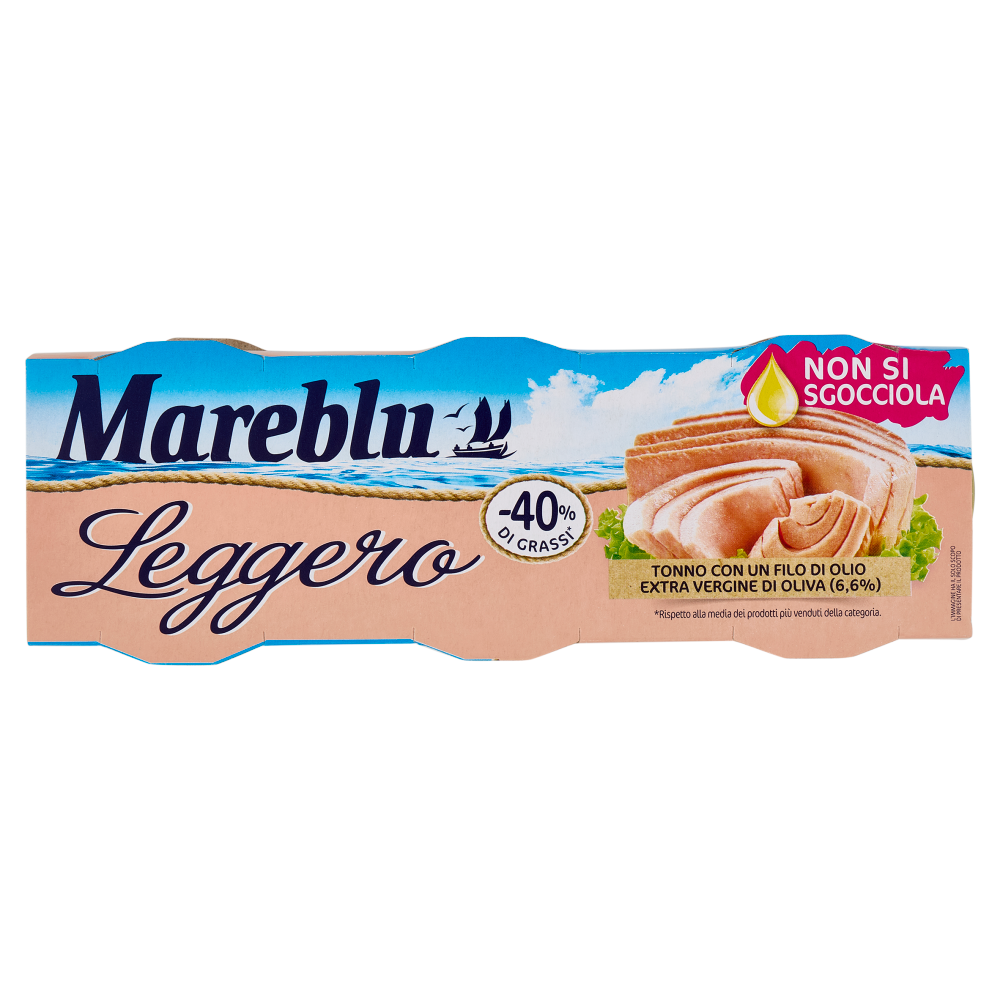 Mareblu Leggero Tonno con un Filo di Olio Extra Vergine di Oliva (6,6%) 3 x 60 g