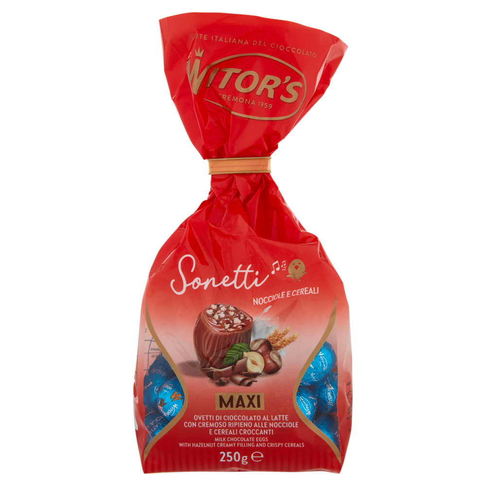 Witor's Sonetti Maxi Ovetti di Cioccolato al Latte con Cremoso Ripieno alle Nocciole e Cereali 250 g
