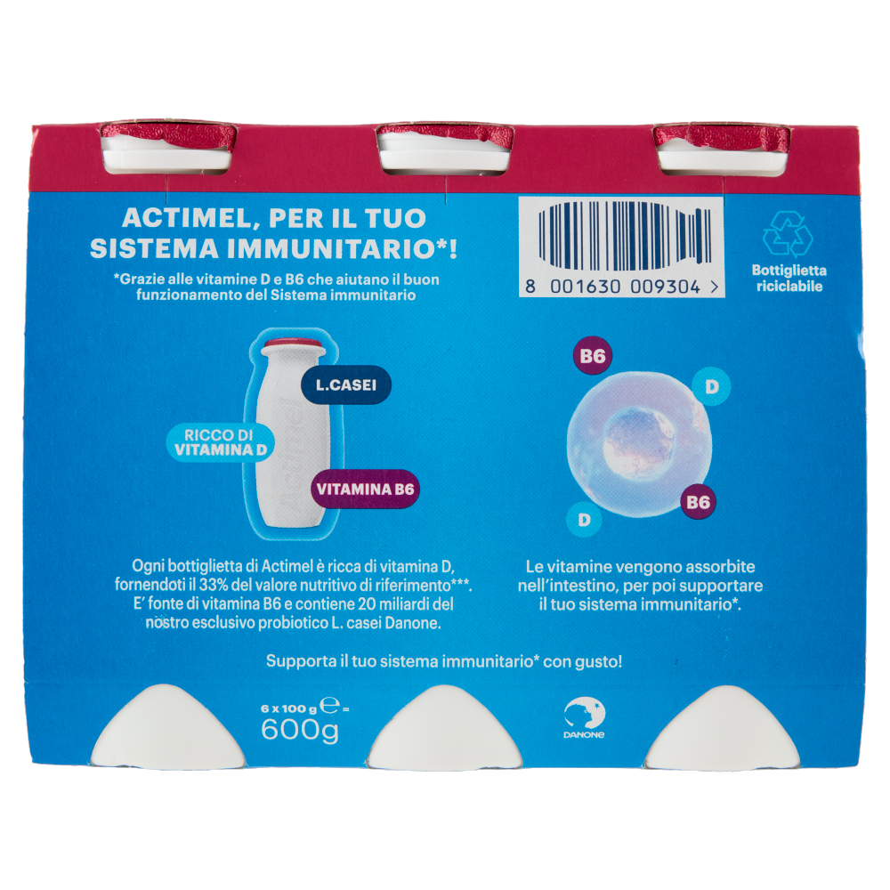 ACTIMEL, Yogurt da Bere con Vit B6 e D per il Sistema Immunitario, gusto Melograno, 6X100G