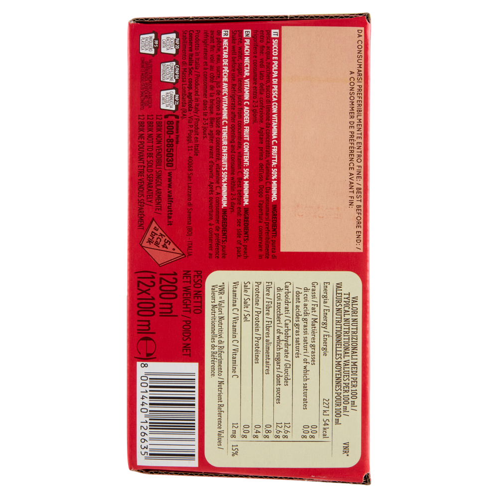 Valfrutta i Triangolini Pesca Italiana succo e polpa Brik 12 x 100 ml