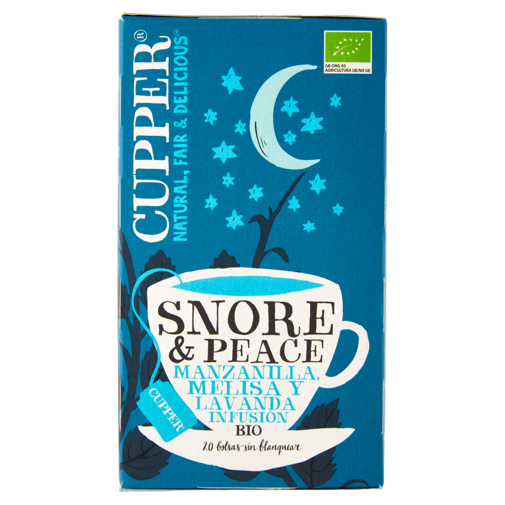 CUPPER Snore & Peace Infuso Biologico Camomilla, Melissa e Lavanda, Tisana Delicata, 20 Bustine 30 g