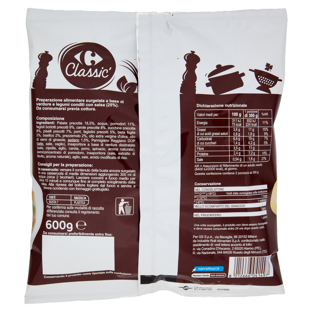 Carrefour Classic Minestrone Saporito* *Surgelato 600 g