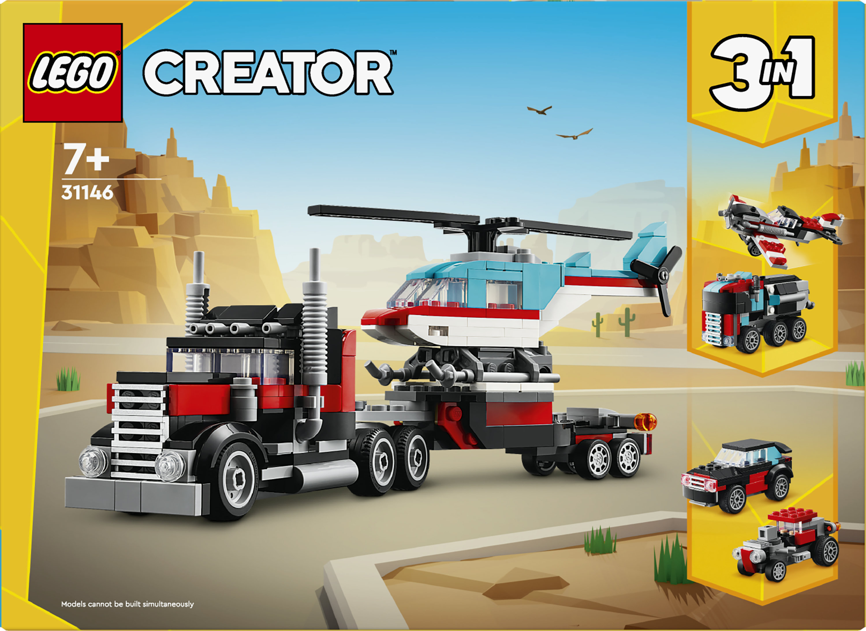 LEGO Creator 31146 3in1 Autocarro con Elicottero, Giochi per Bambini 7+ Anni Ricostruibile in Aereo e Cisterna o Auto e SUV