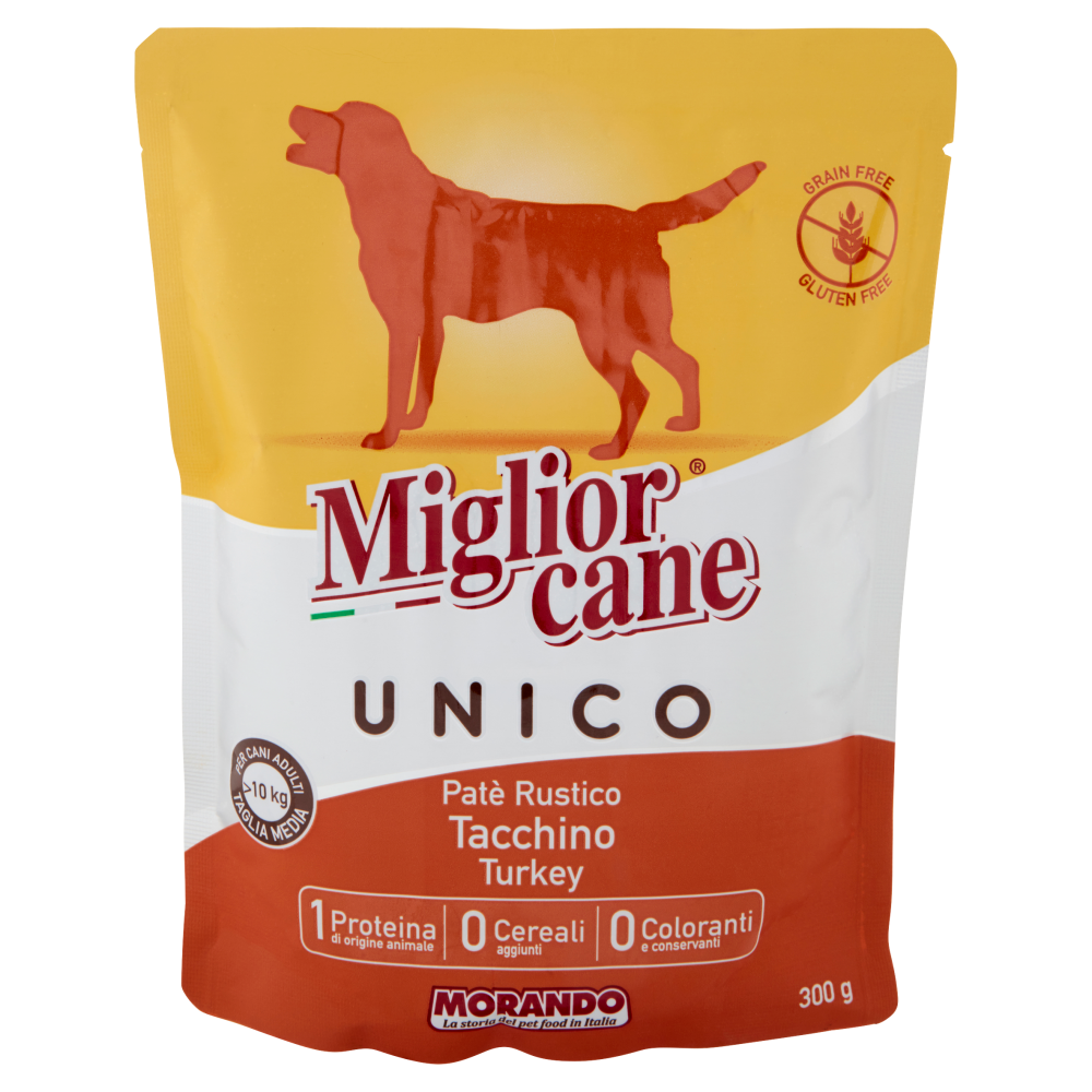 Migliorcane Unico Patè Rustico Tacchino per Cani Adulti >10 kg Taglia Media 300 g