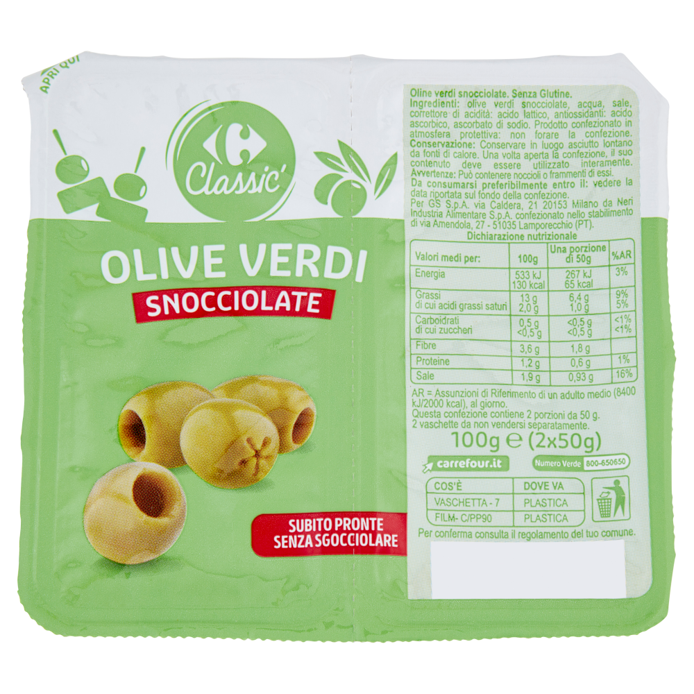Carrefour Classic Olive Verdi Snocciolate 2 x 50 g