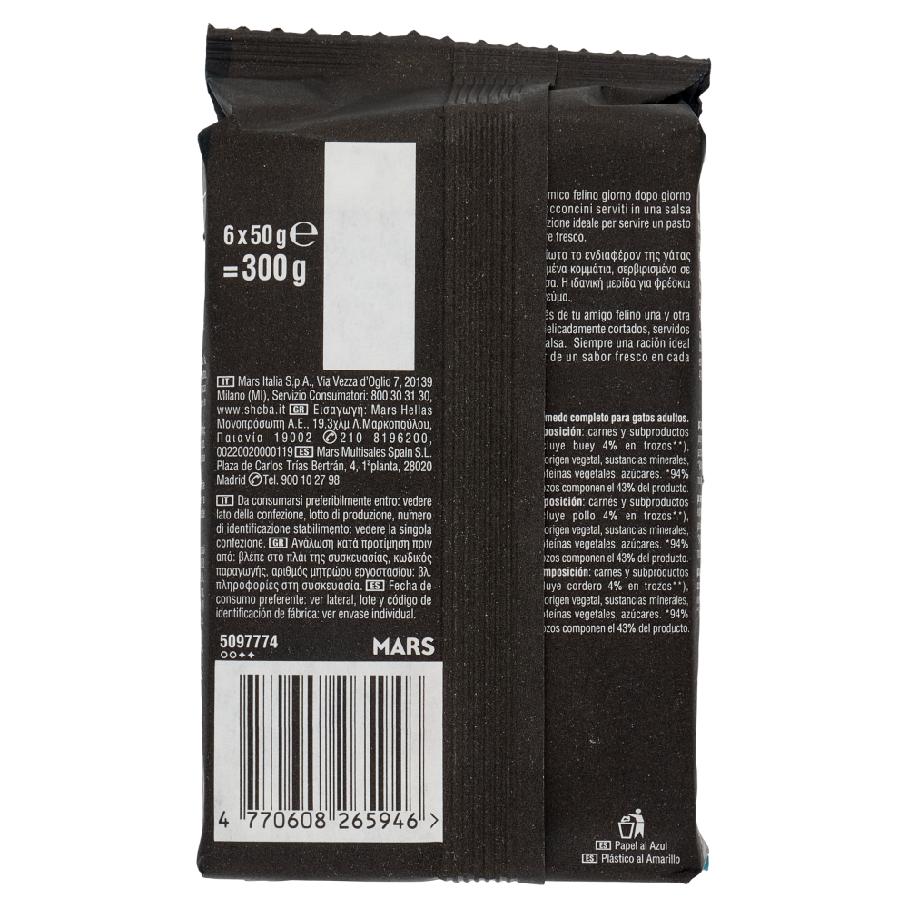 Sheba Délices du Jour Cibo Umido Gatto in Salsa con Manzo, Pollo e Agnello 6 x 50 g