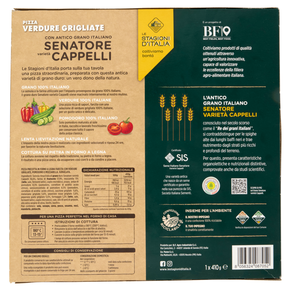 Le Stagioni d'Italia Pizza Verdure Grigliate Senatore varietà Cappelli 410 g