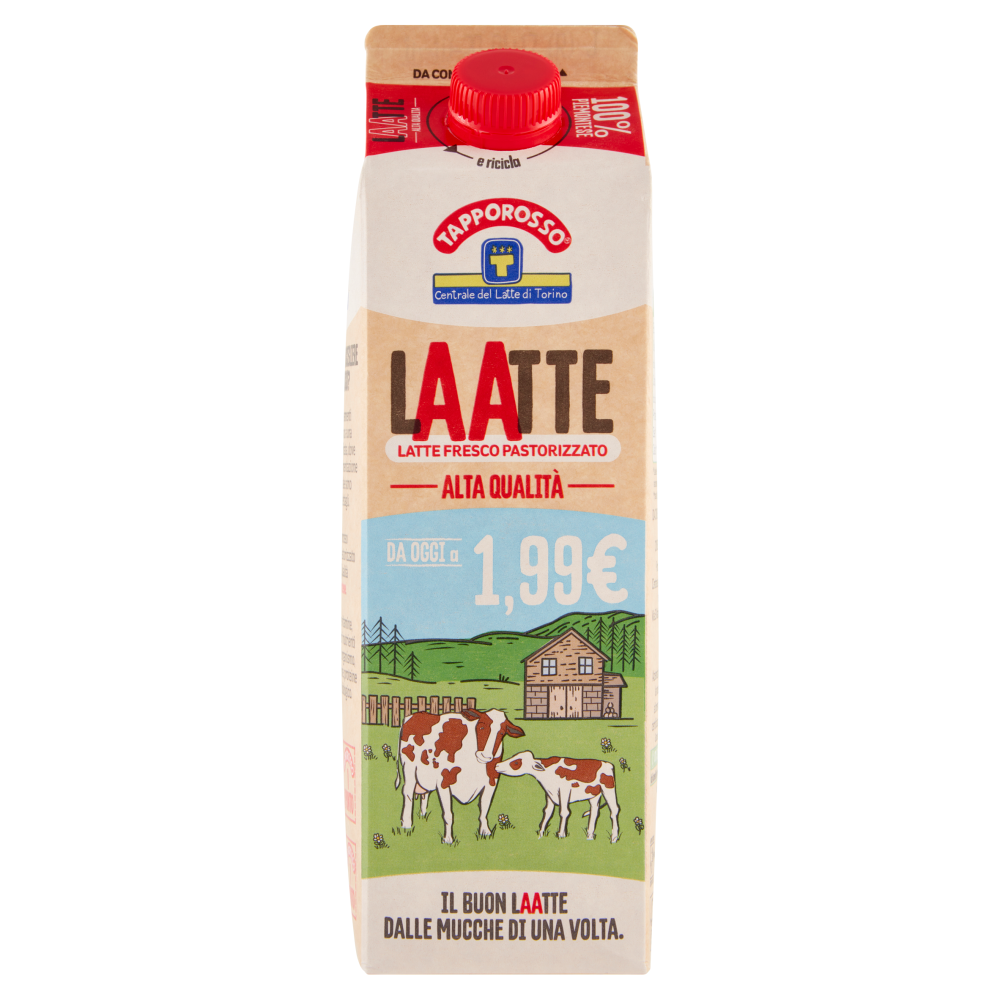 Centrale del Latte di Torino Tapporosso Laatte Latte Fresco Pastorizzato Intero Alta Qualit&agrave; 1000 ml