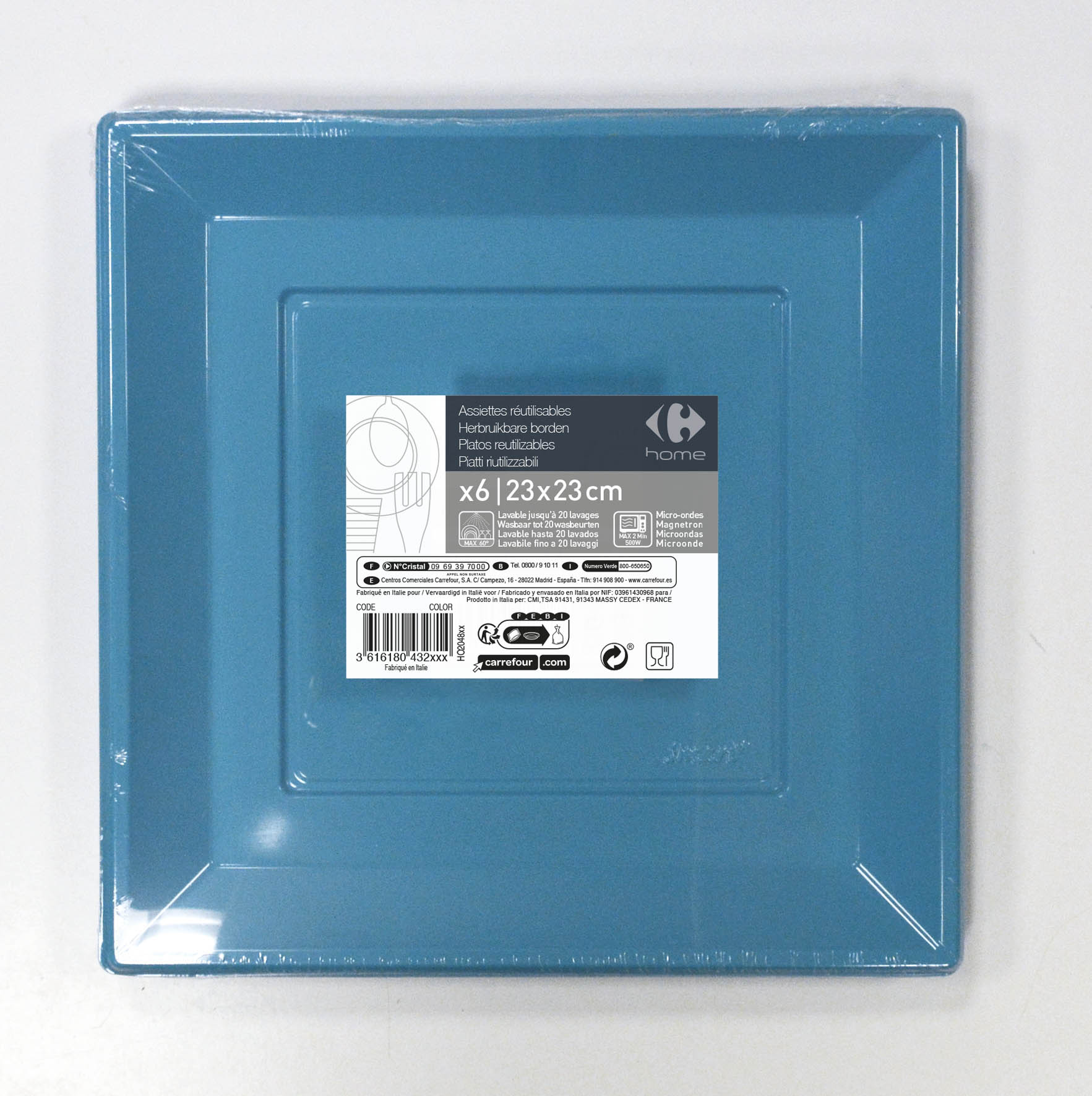6 piatti azzurri rettangolari 23x23 Carrefour