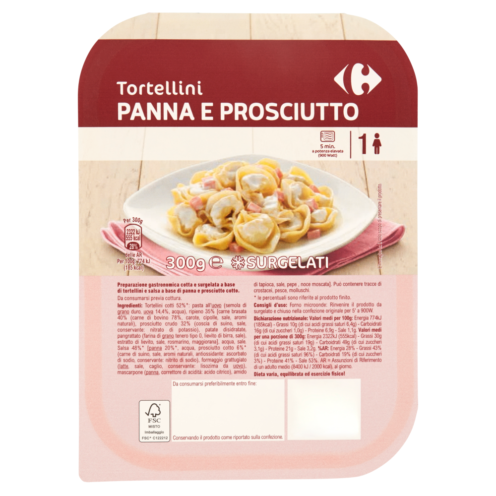 Carrefour Tortellini Panna e Prosciutto Surgelati 300 g