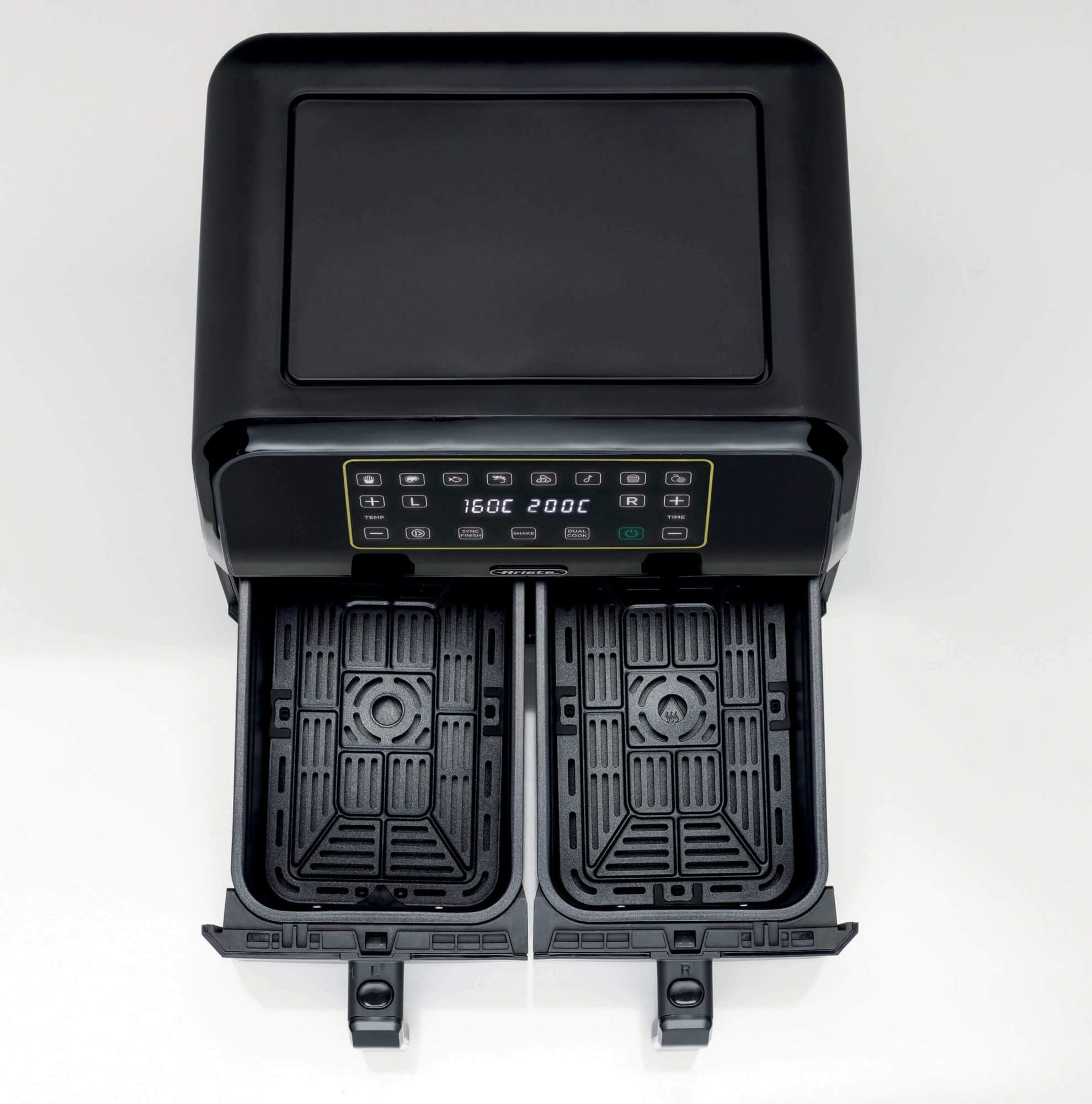 Ariete 4623 Airy Fryer Dual, Friggitrice ad aria con doppio cestello, 1700 W, Capacità 8L, 3 Funzioni di cottura, Pannello digitale LED Touch, 8 programmi preimpostati, Timer, 2 cestelli, Nero