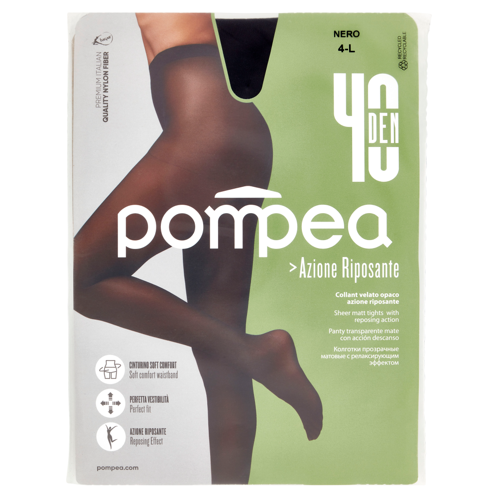 pompea Azione Riposante Collant velato opaco azione riposante 40 Den 4-L Nero