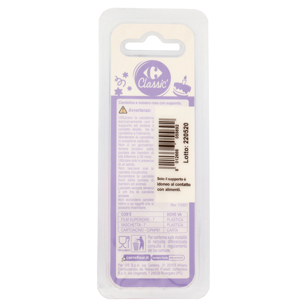 Carrefour Classic Candelina Numero 8 Rosa con supporto