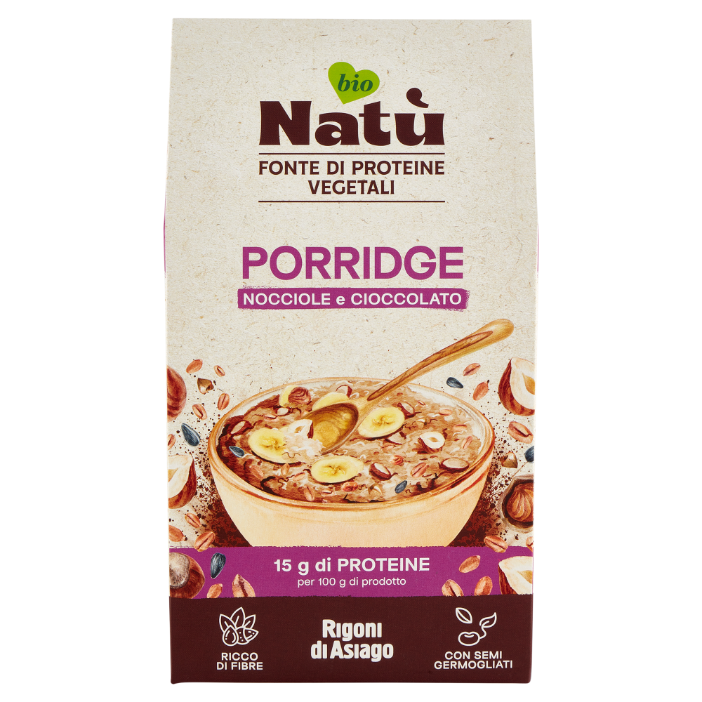 Rigoni di Asiago Natù Fonte di Proteine Vegetali Porridge Nocciole e Cioccolato bio 250 g