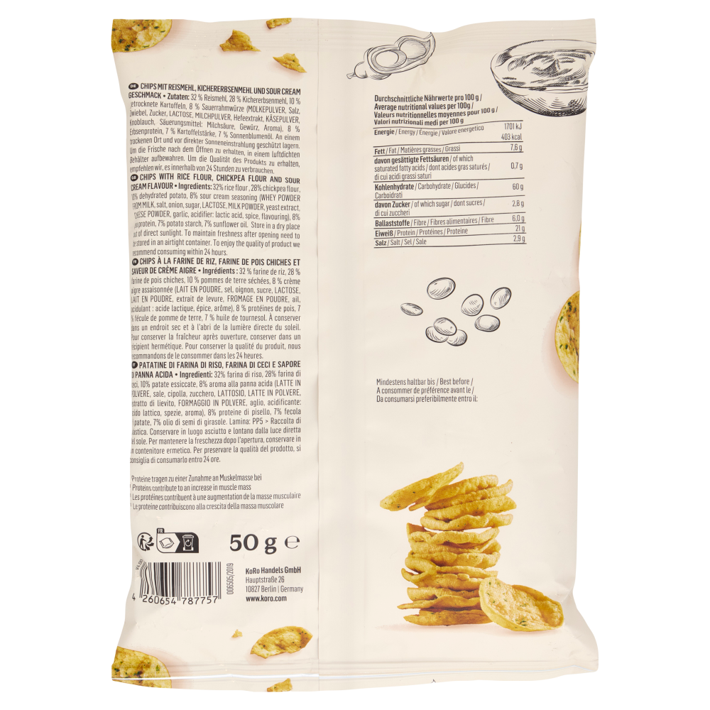 KoRo Protein Pop Chips Sour Cream 50 g