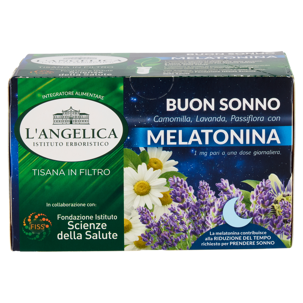 L'Angelica Tisana in Filtro Buon Sonno Camomilla, Lavanda, Passiflora con Melatonina 15 Filtri 30 g