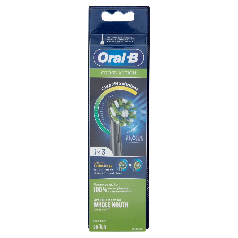 Oral-B Testine di Ricambio Cross Action per Spazzolino Elettrico Denti Ricaricabile - 3 Refills