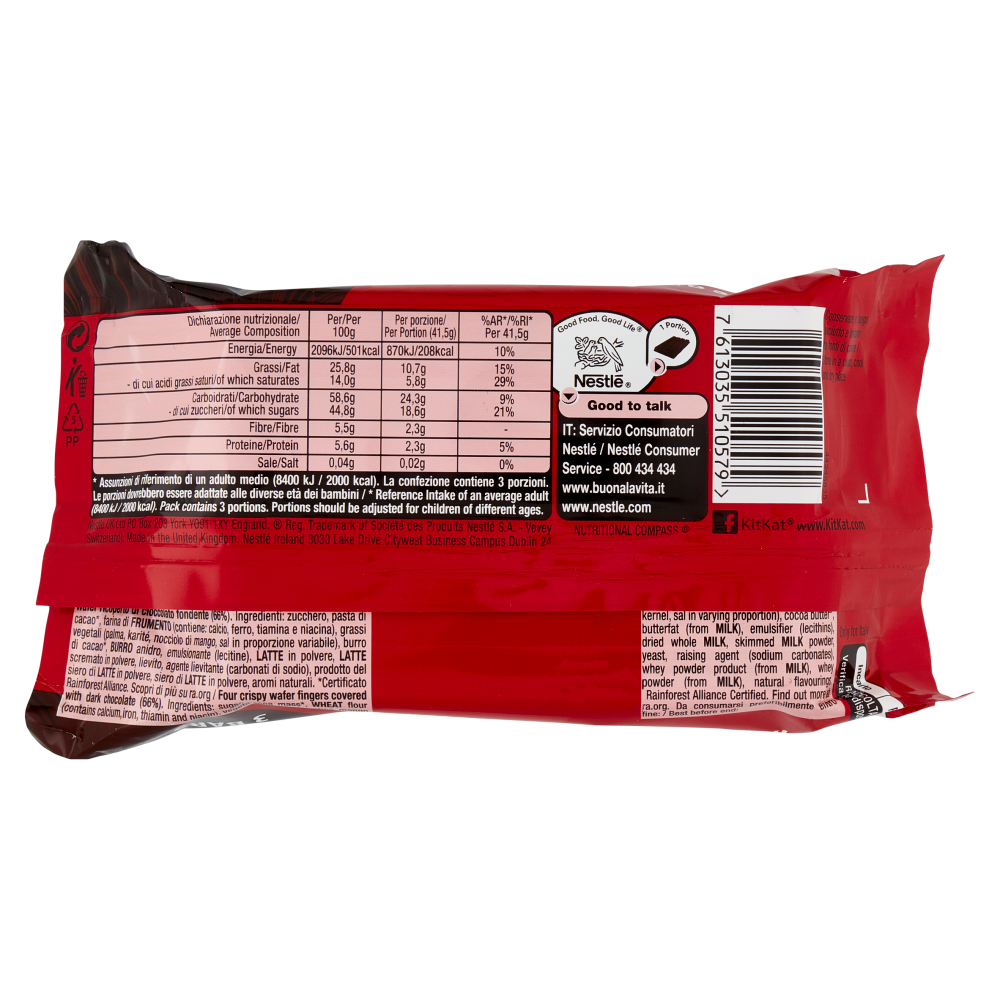 KITKAT Dark Wafer ricoperto di Cioccolato Fondente 3 snack da 41,5g