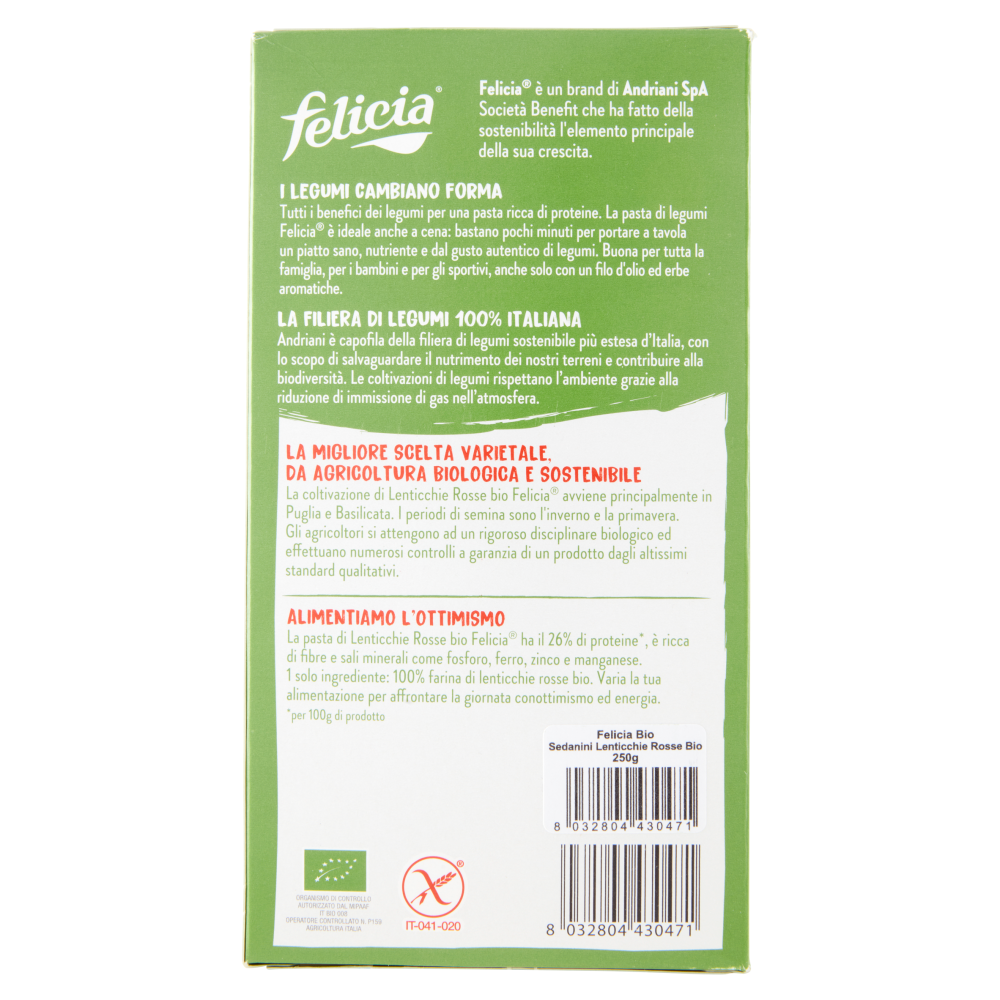 felicia Sedanini Lenticchie Rosse Bio 250 g
