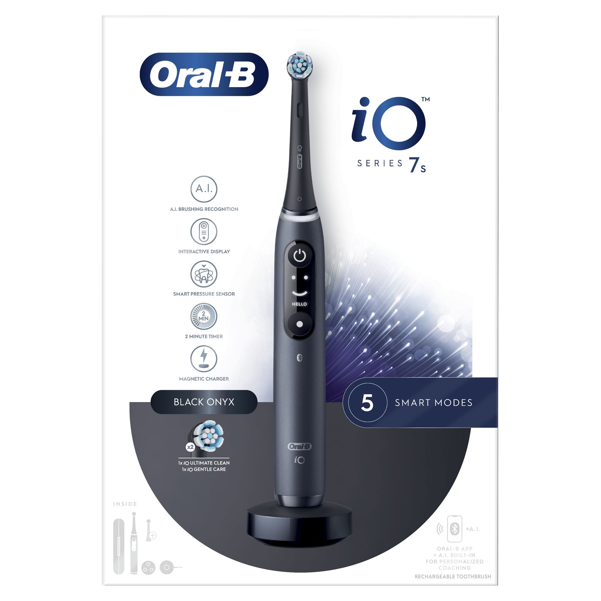 Oral-B iO Spazzolino Elettrico Ricaricabile 7S Nero, 2 Testine, 1 Custodia Da Viaggio, 1 Spazzolino