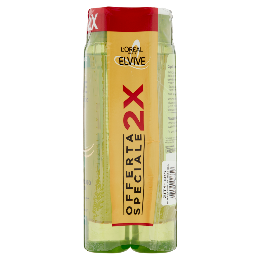 L'Or&eacute;al Paris Shampoo Elvive Multivitaminico Fresh, Azione Vitalizzante, Confezione da 2