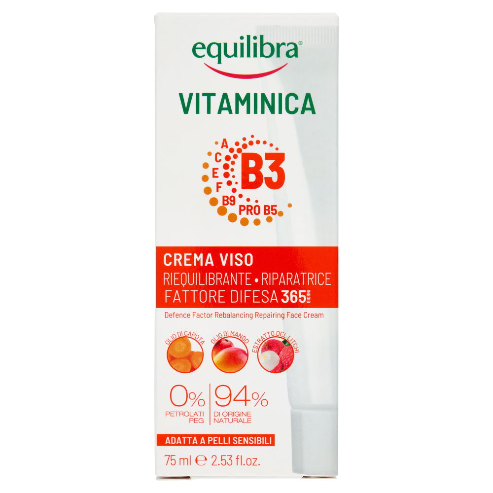 equilibra Vitaminica B3 Crema Viso Riequilibrante - Riparatrice Fattore Difesa 365 Giorni 75 ml
