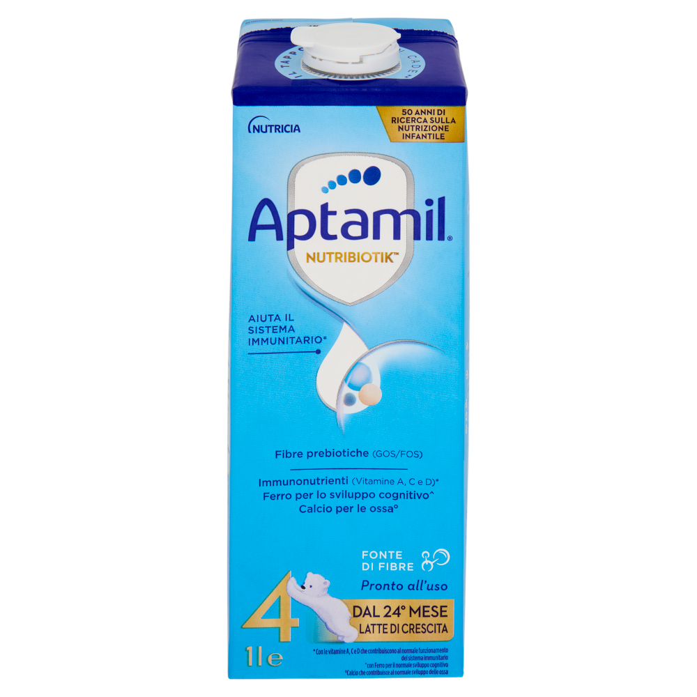 APTAMIL Nutribiotik 4 - Latte di Crescita Liquido, dal 24&deg; mese al 36&deg;, Fonte di Ferro e Fibre, 1L