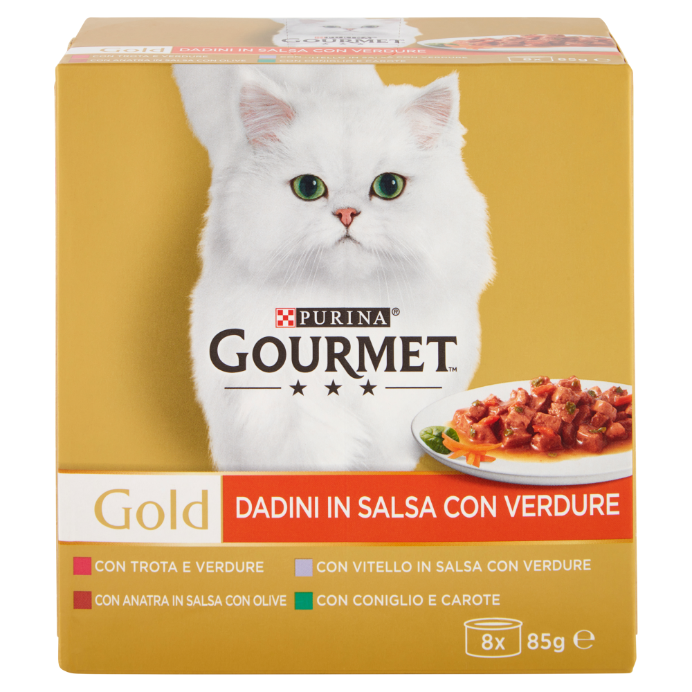 PURINA GOURMET Gold Dadini in Salsa con Verdure Trota / Anatra /  Vitello / Coniglio 8 x 85 g