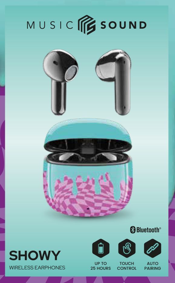 Music Sound Showy Auricolari Bluetooth TWS a capsula senza fili con custodia di ricarica in vari modelli e colori