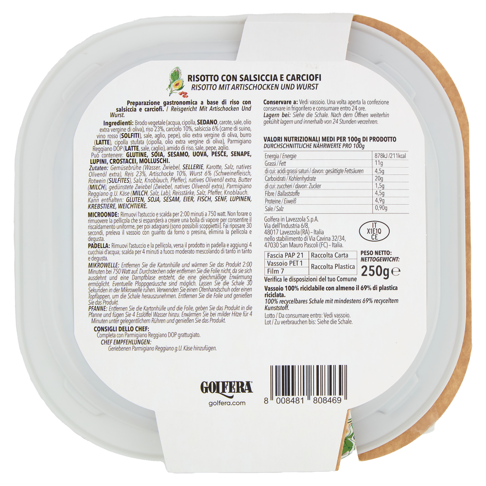 Golfera Ben Fatto Risotto con Salsiccia e Carciofi 250 g