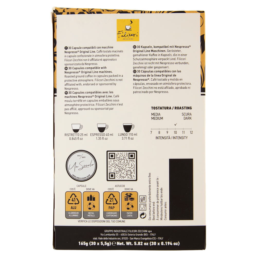 Filicori Zecchini 30 Capsule di Caff&egrave; Classico Compatibili con Nespresso Original Line 30 x 5,5 g