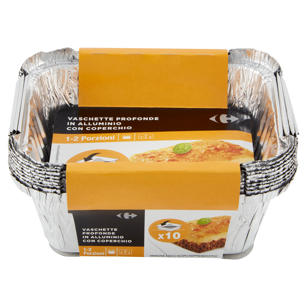 Carrefour Vaschette Profonde in Alluminio con Coperchio 1-2 Porzioni 10 pz