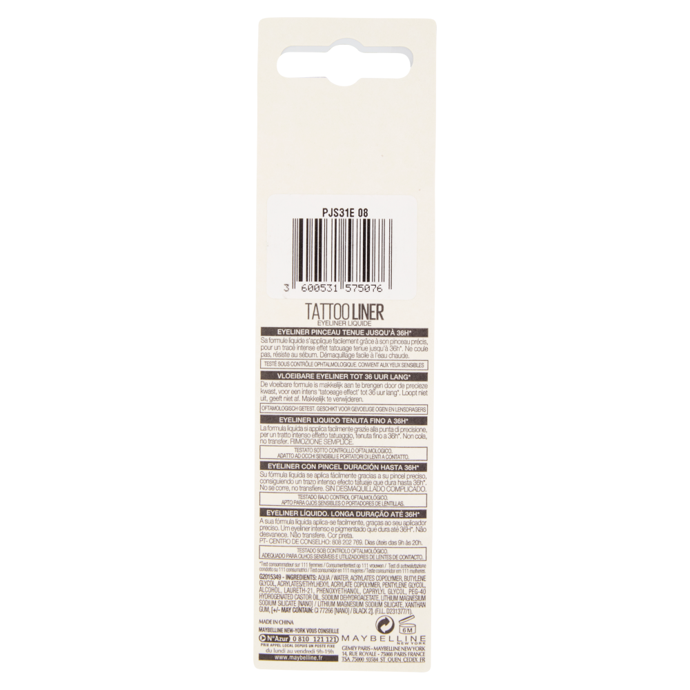 Maybelline New York Eyeliner Tattoo Liner Liquid Ink, Eyeliner a Lunga Durata, Nero
