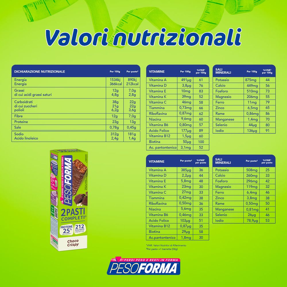 Pesoforma Barrette 2 pasti sostitutivi Choco Crispy, 2x58g
