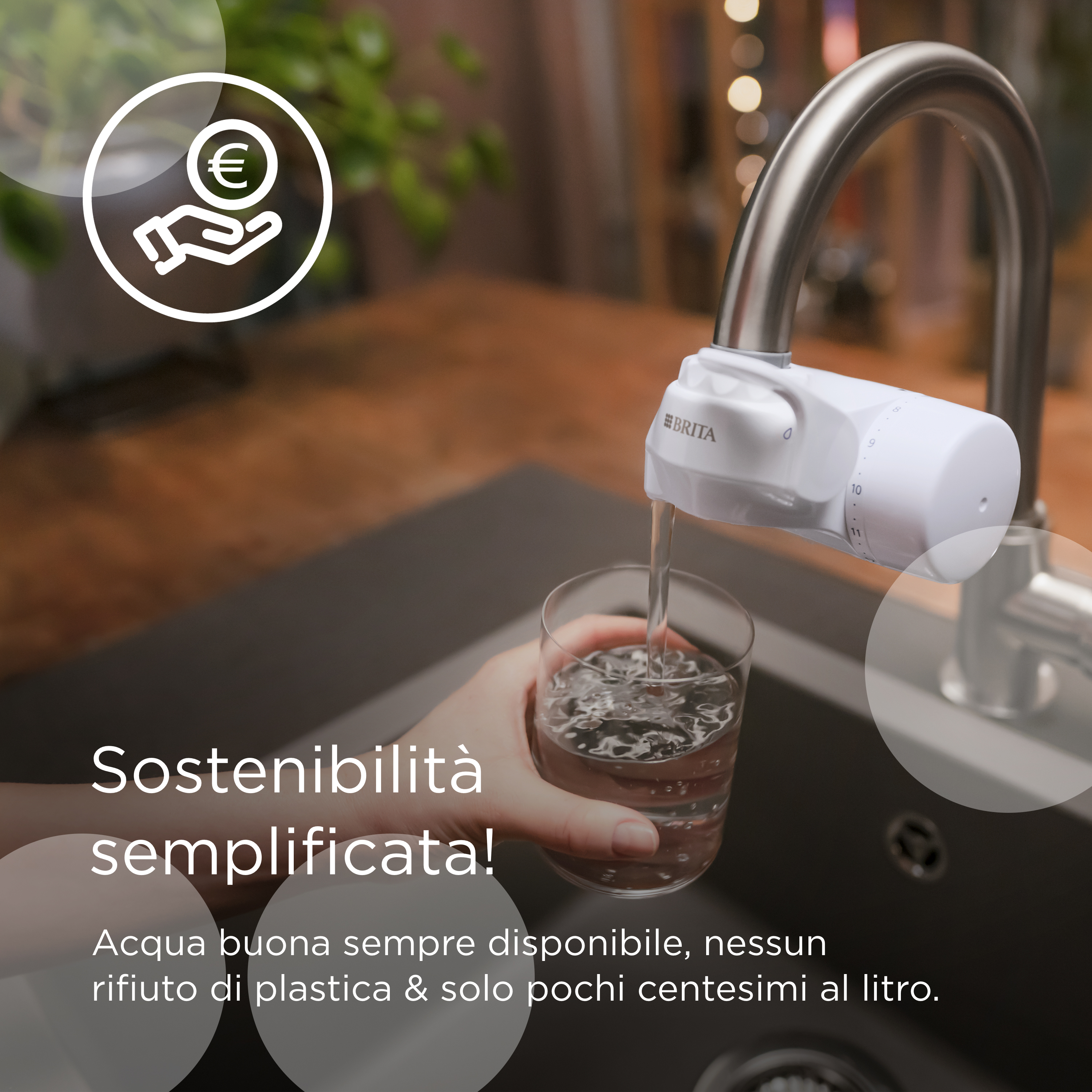 Brita ON TAP V incl. 1 x filtro acqua rubinetto V (4 mesi) - riduce cloro, PFAS, piccole particelle e metalli - indicatore durata filtro manuale