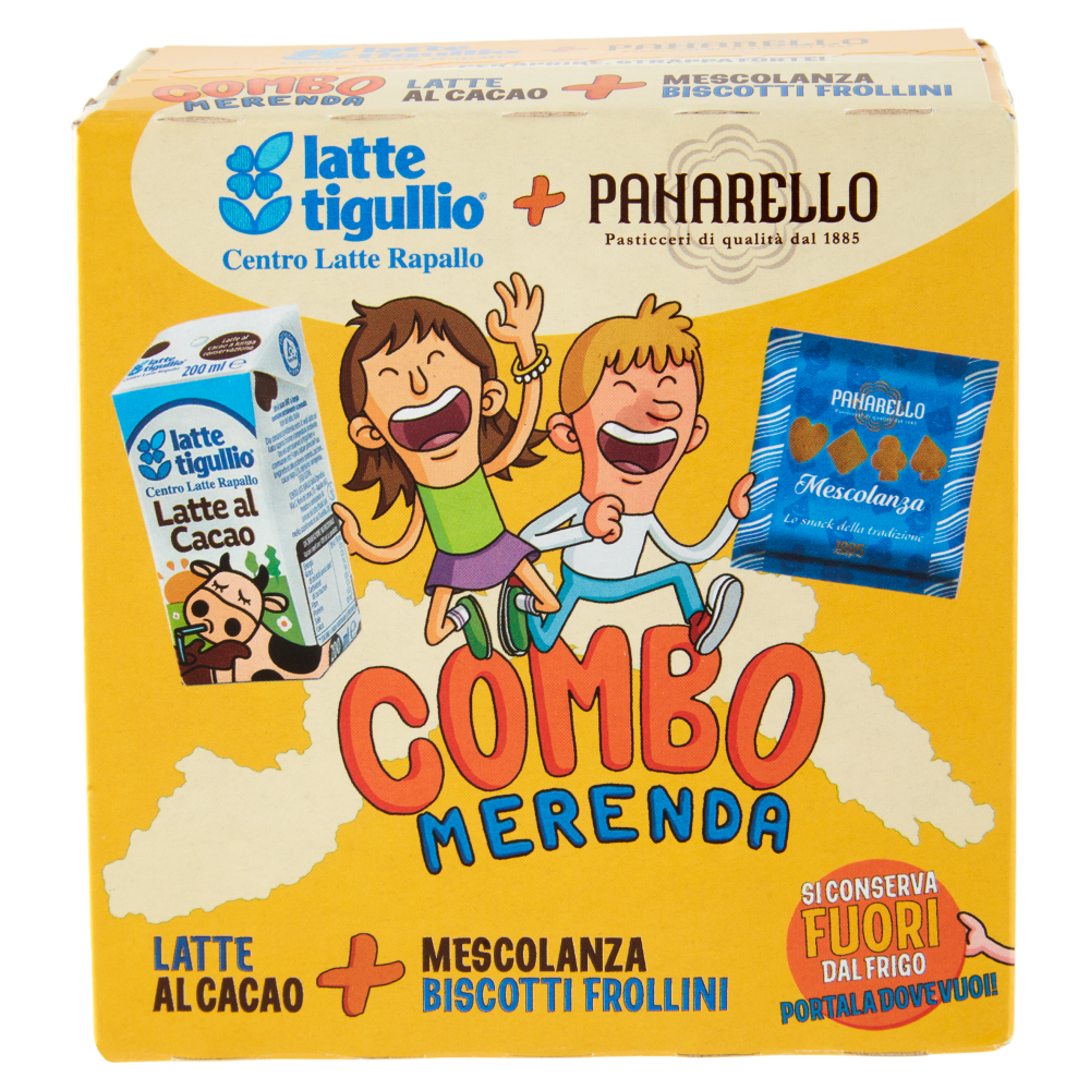 latte tigullio + Panarello Combo Merenda Latte al Cacao 200 ml +	Mescolanza Biscotti Frollini 25 g		