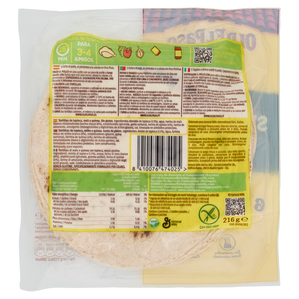 Old El Paso Senza Glutine 6 Tortillas 6 x 36 g