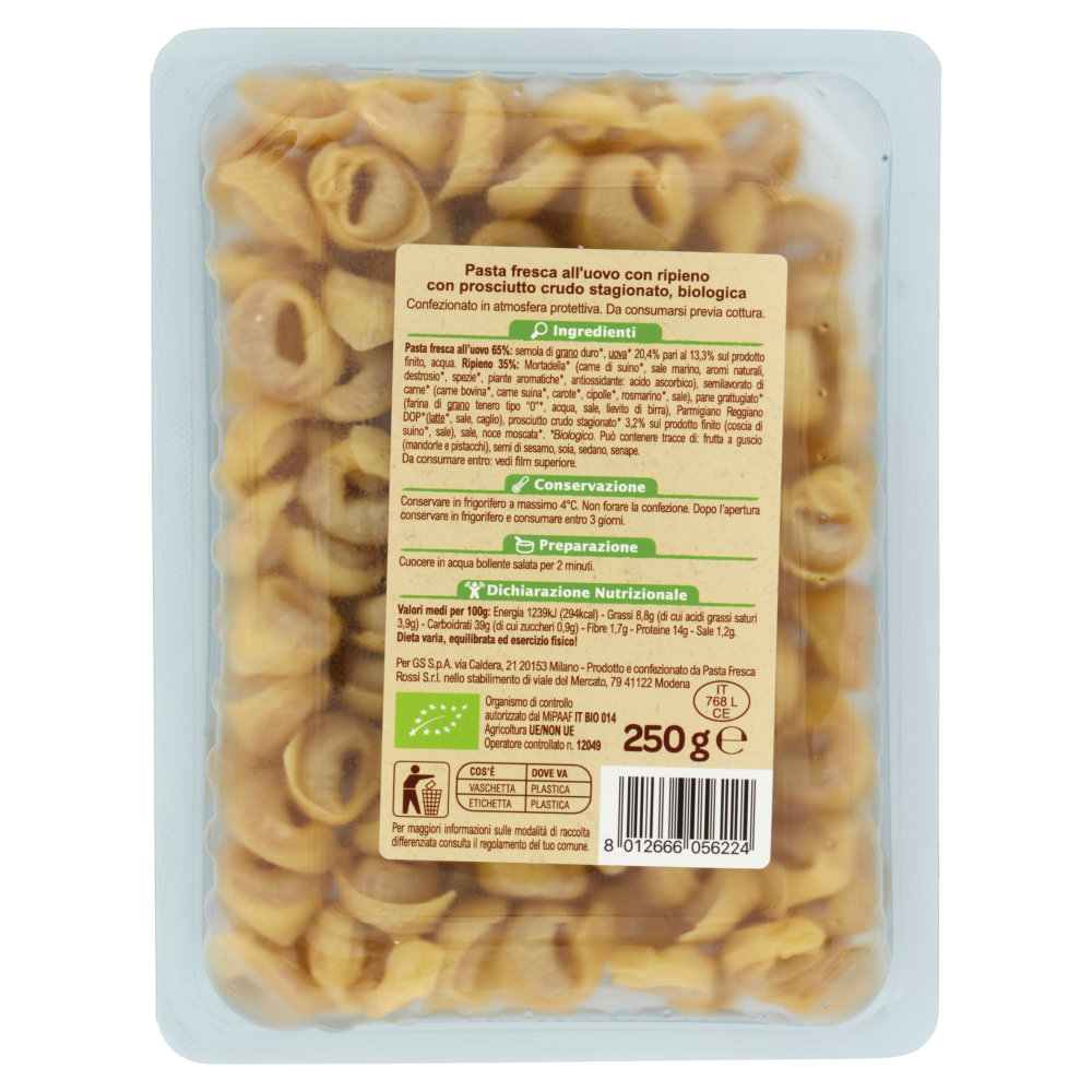 Carrefour Bio Tortellini con prosciutto crudo 250 g