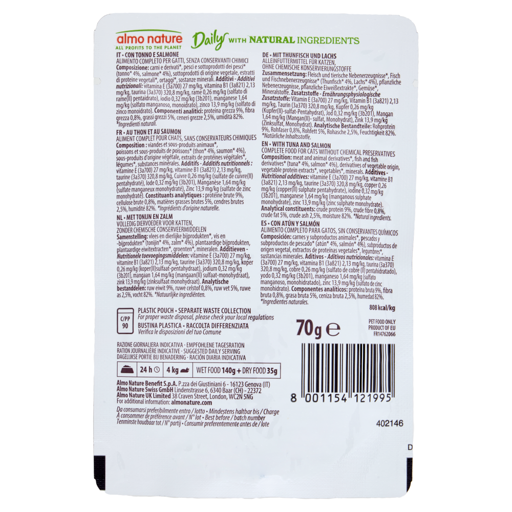 almo nature Daily Adult Cat Bocconcini con Tonno e Salmone 70 g