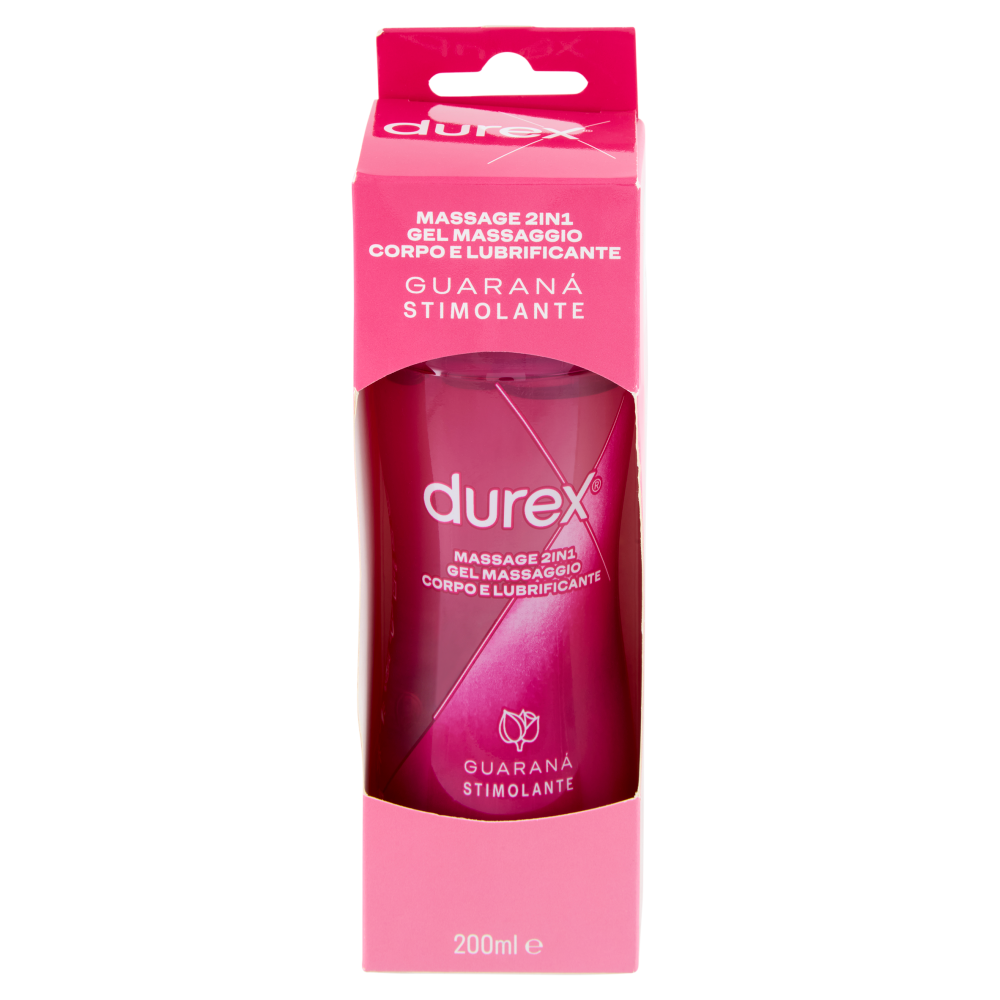 Durex Massage 2 in 1, Gel Lubrificante Intimo a Base Acqua e Gel per Massaggi, con Guaranà, 200 ml