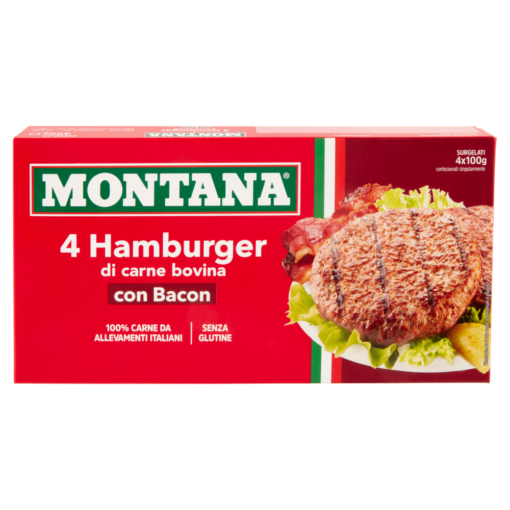 Montana 4 Hamburger di carne bovina con Bacon Surgelati 4 x 100 g