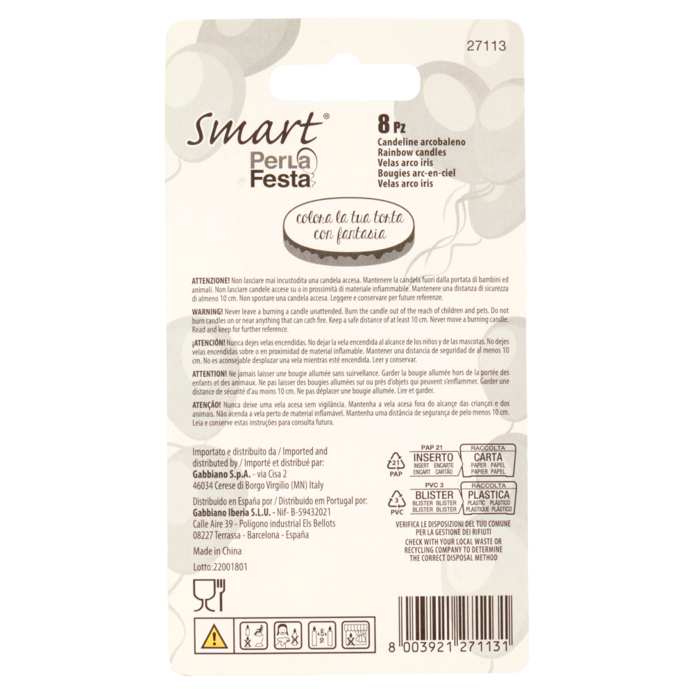 Smart PerLa Festa Candeline Arcobaleno 8 pz
