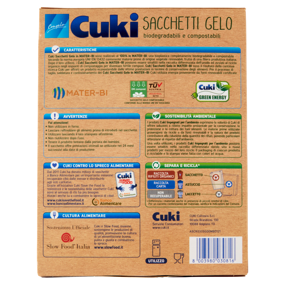 Cuki Congela Sacchetti Gelo biodegradabili e compostabili Formato Medio 23x32 cm - 2,5 litri 15 pz
