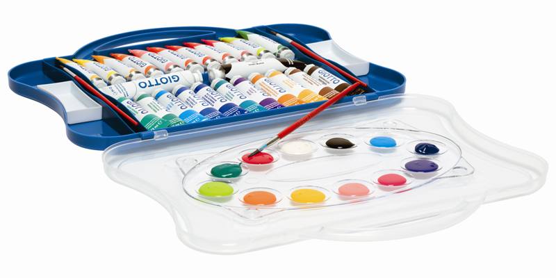 F.I.L.A. Valigetta 24 Tubi Tempera Giotto - Contiene 22 Tubetti Colore Da 12Ml, 2 Tubetti Bianco/Nero Da 21Ml E 2 Pennelli