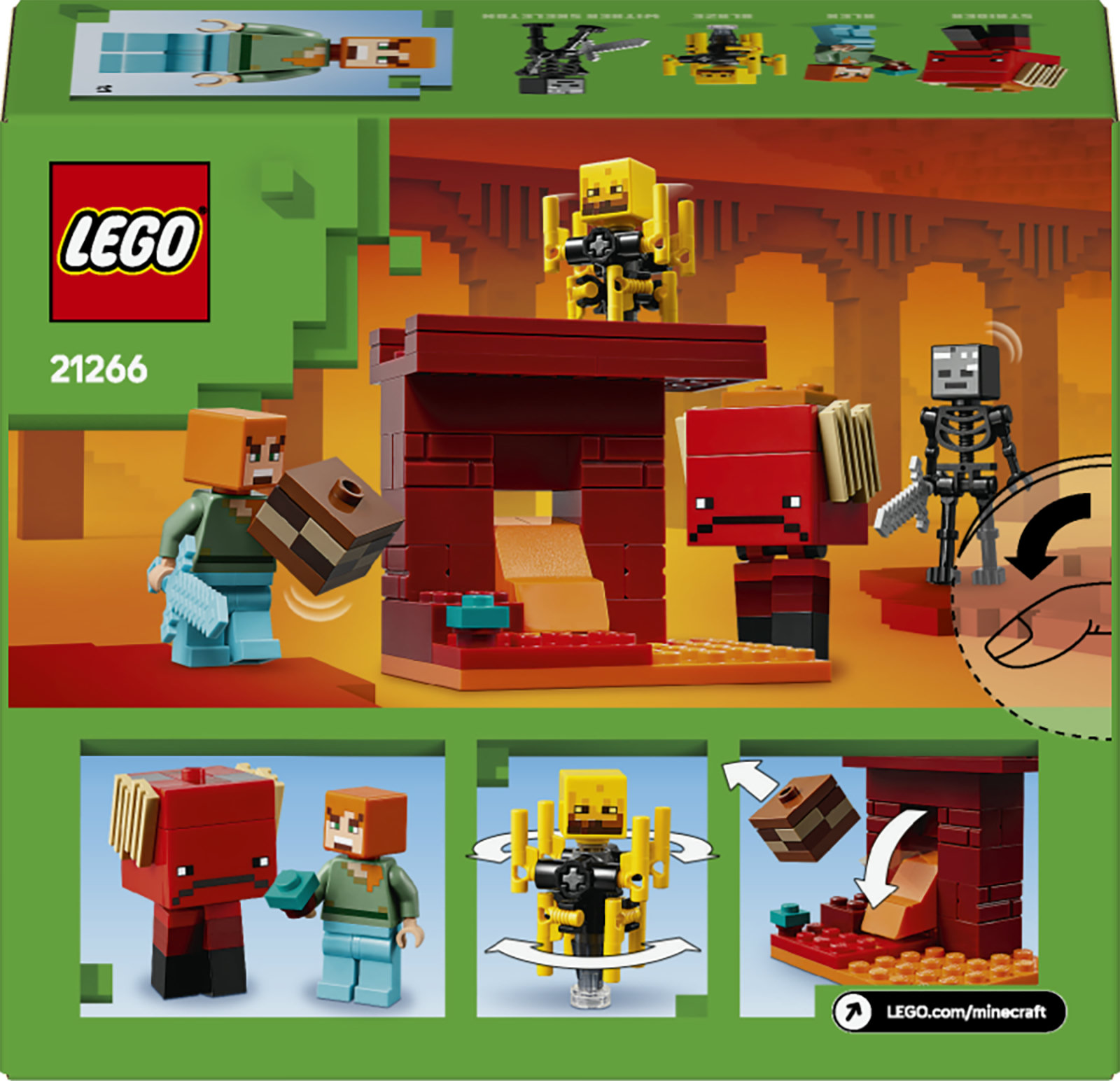 LEGO Minecraft 21266 Battaglia sul Ponte del Nether, Gioco d'Avventura Bambini 6+ con Funzioni e 4 Personaggi dal Videogioco