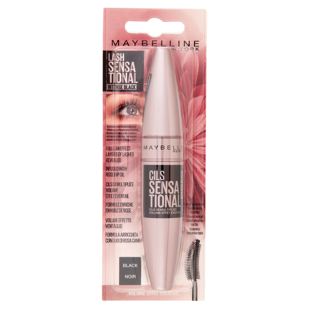 Maybelline New York Mascara Ciglia Sensazionali, Volumizzante, Intense Black, 9.5 ml