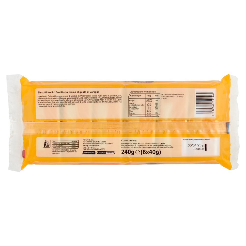 Carrefour Sensation Biscotti Farciti Gusto Vaniglia 6 x 40 g