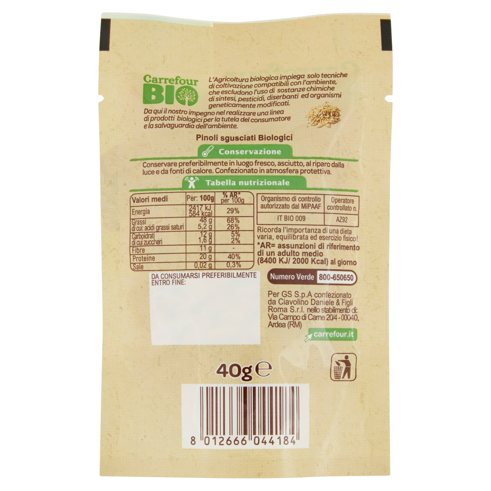 Carrefour Bio Pinoli sgusciati 40 g