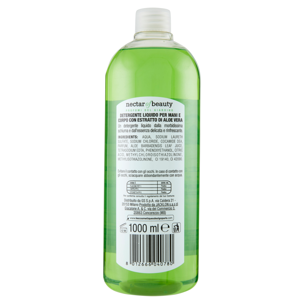 Les Cosmétiques Design Paris nectar of beauty Detergente liquido mani ricarica aloe vera 1000 ml