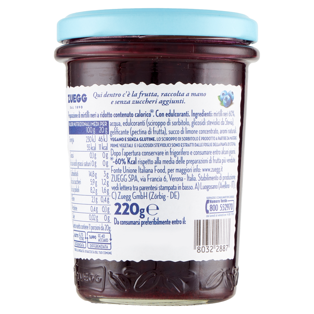 Zuegg Zero Zuccheri Aggiunti* Mirtilli Neri 220 g